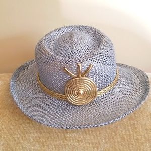 Silver Straw Hat with Gold Embellished Band around Rim